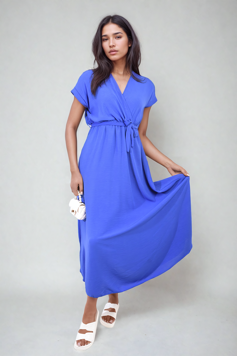 FRANCESCA Wrap Tie Waist Short Sleeve Midi Dress