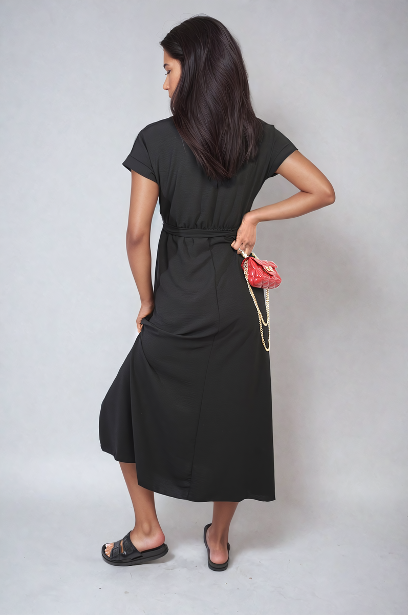 FRANCESCA Wrap Tie Waist Short Sleeve Midi Dress