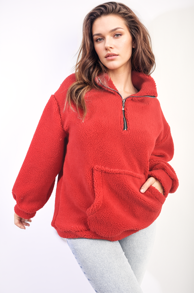 FREYA Half Zip Fleece Jacket with Front Pouch Pocket