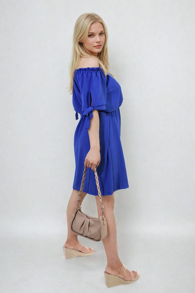 TESSA Knot Cuff Off Shoulder Mini Dress