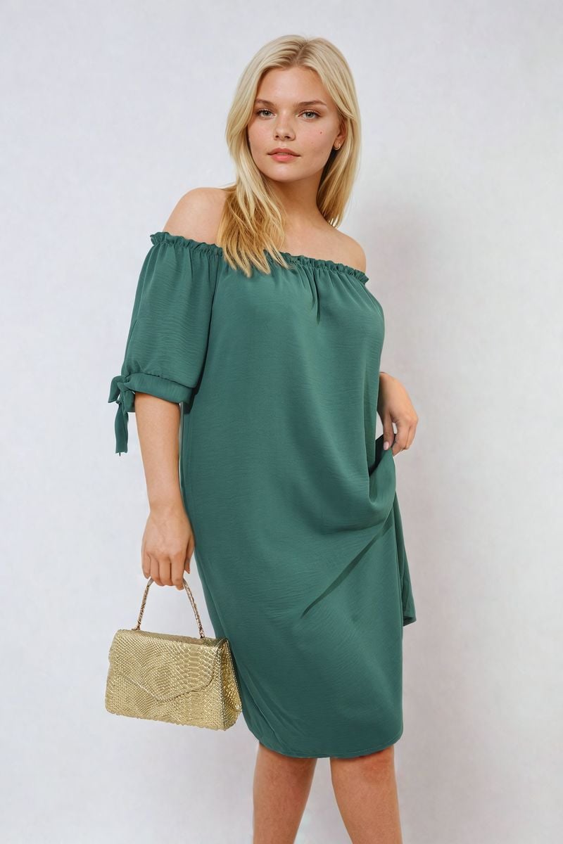 TESSA Knot Cuff Off Shoulder Mini Dress