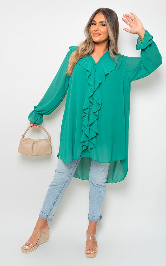 HANNAH Oversized Ruffle Long Sleeve Tops