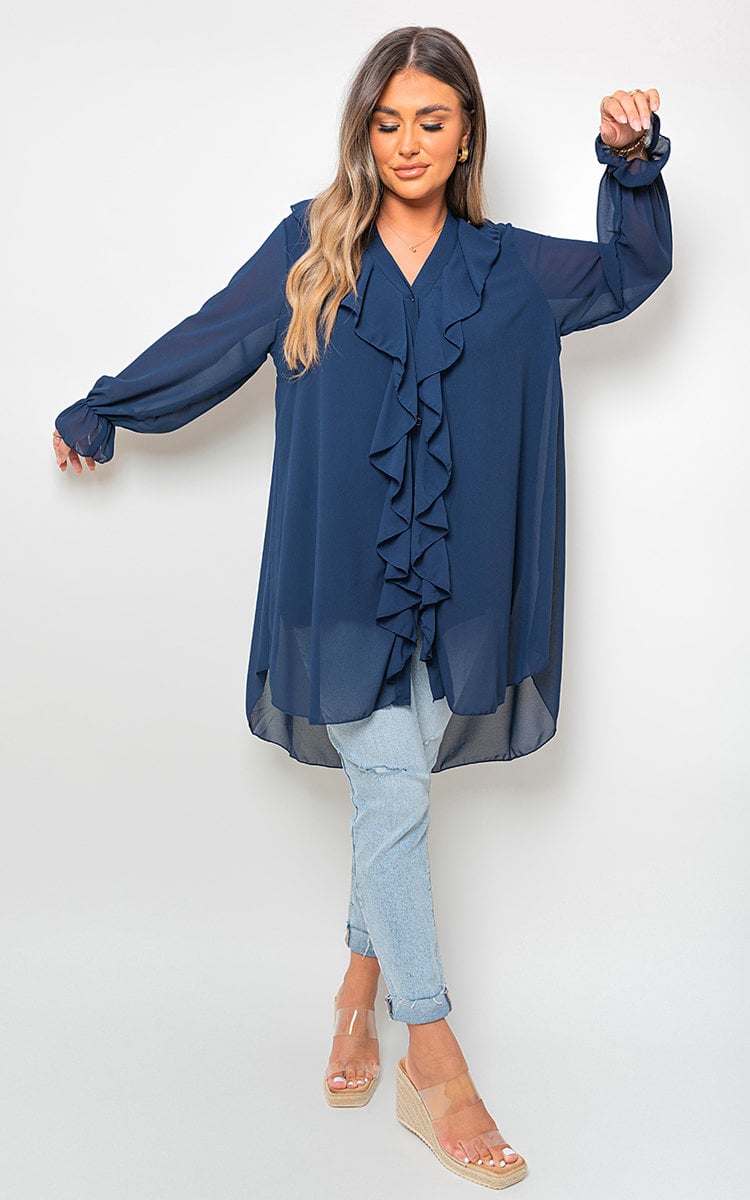 HANNAH Oversized Ruffle Long Sleeve Tops