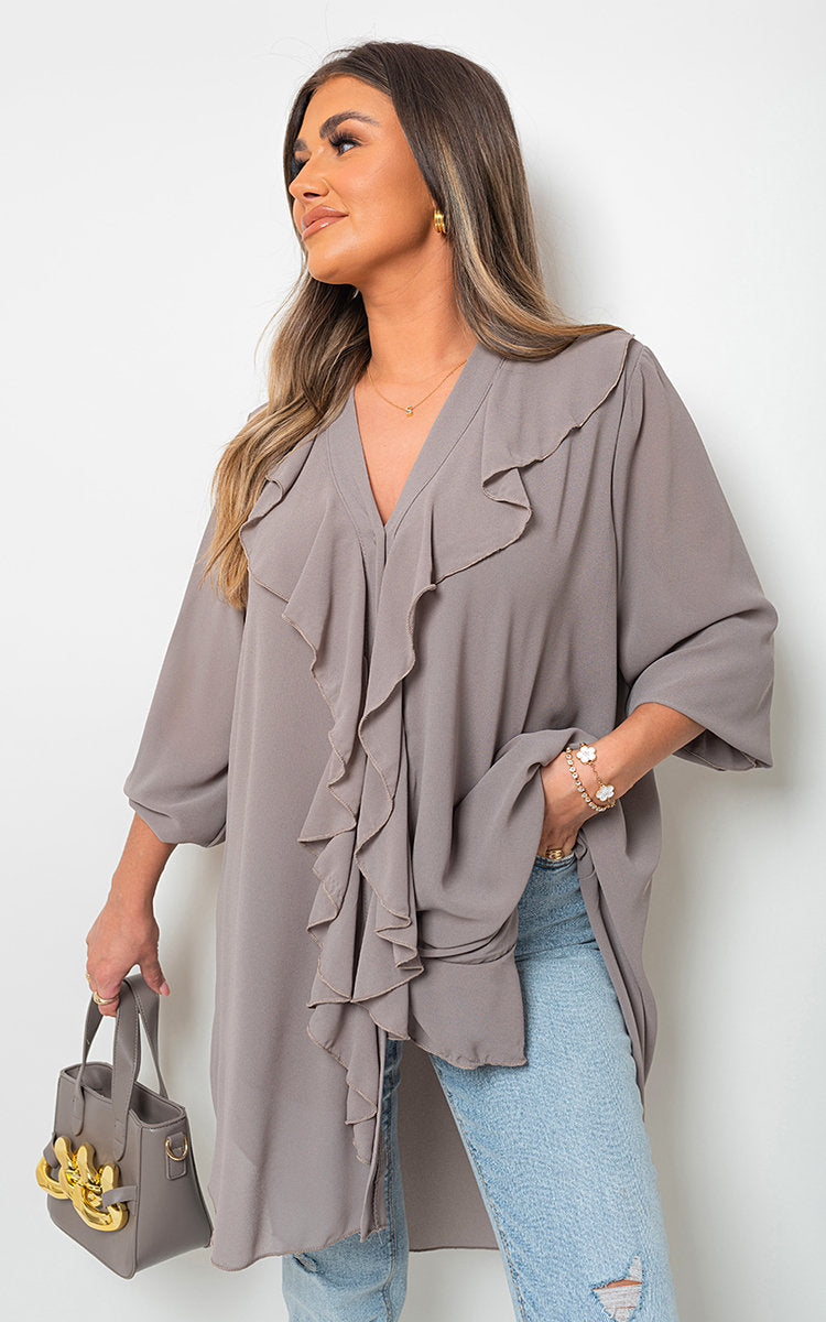 HANNAH Oversized Ruffle Long Sleeve Tops