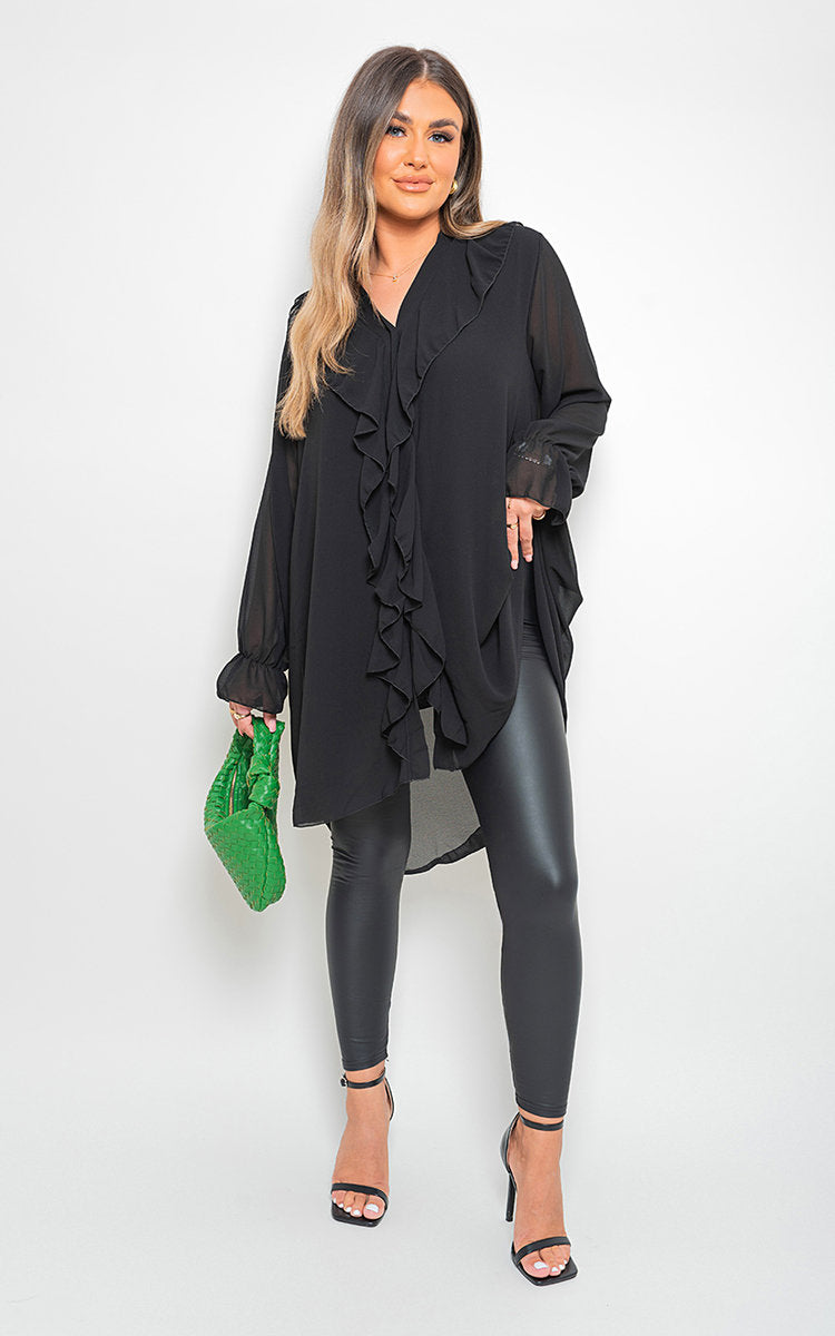 HANNAH Oversized Ruffle Long Sleeve Tops