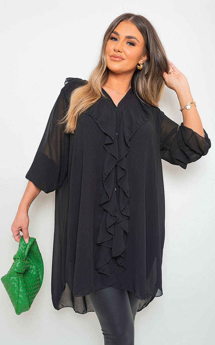 HANNAH Oversized Ruffle Long Sleeve Tops