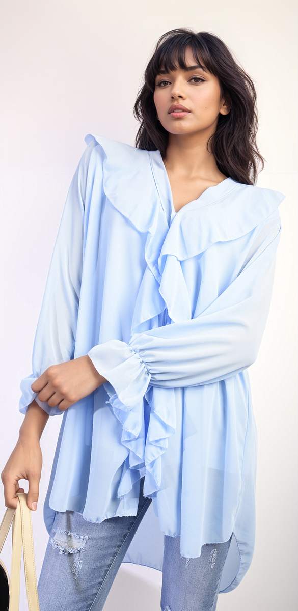 HANNAH Oversized Ruffle Long Sleeve Tops