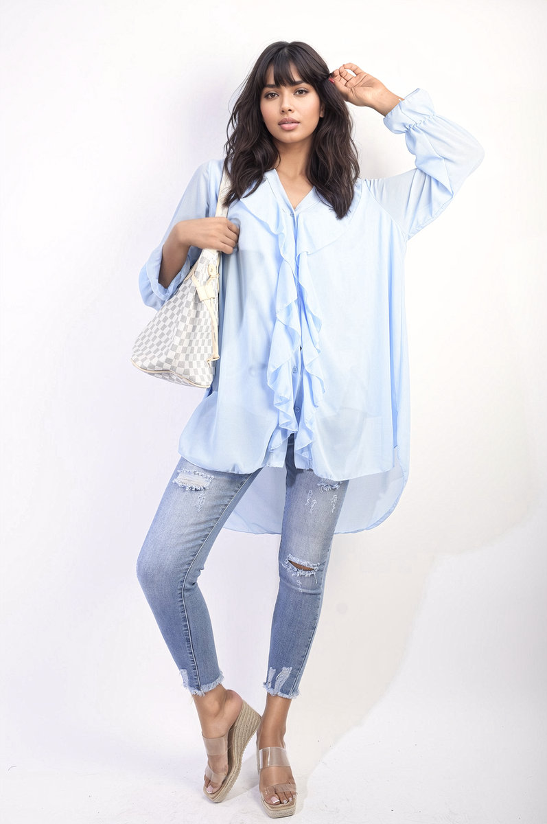 HANNAH Oversized Ruffle Long Sleeve Tops