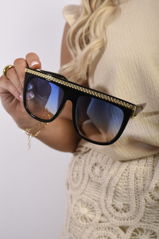 INGRID Square Oversized Sunglasses with Gold Stripe