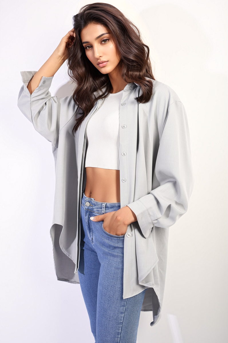 ISABELLA Button Up Oversized Long Back Shirt Dress