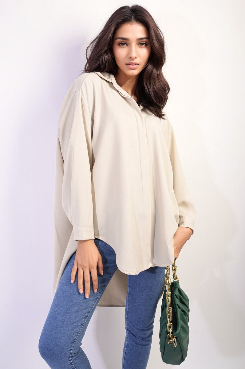 ISABELLA Button Up Oversized Long Back Shirt Dress