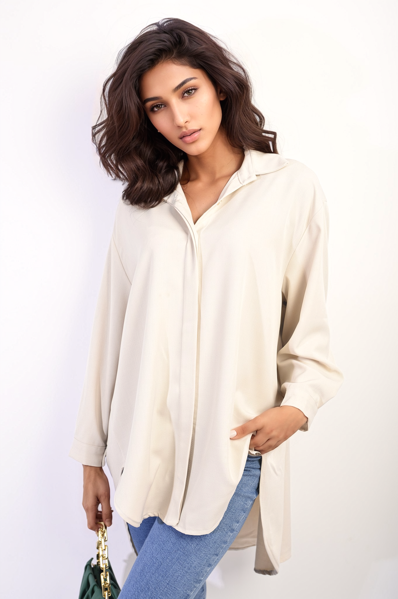 ISABELLA Button Up Oversized Long Back Shirt Dress