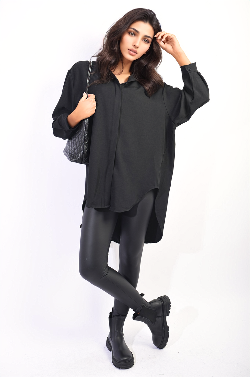 ISABELLA Button Up Oversized Long Back Shirt Dress