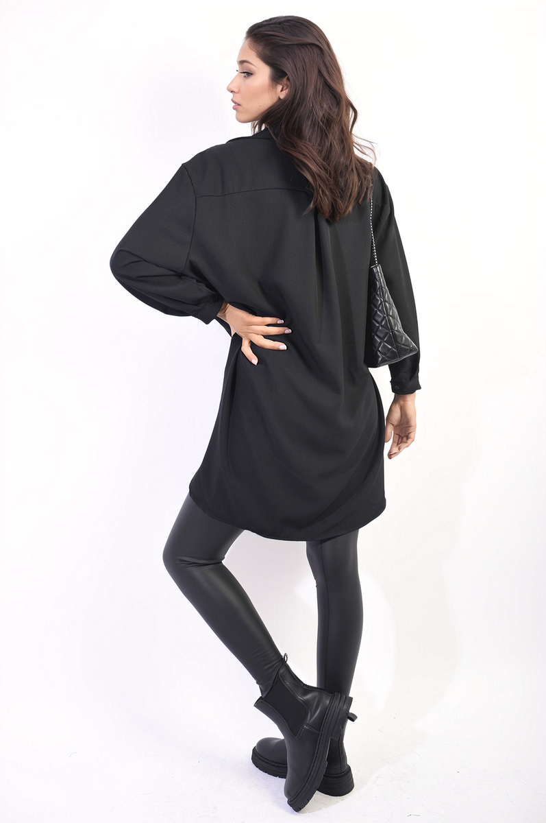 ISABELLA Button Up Oversized Long Back Shirt Dress