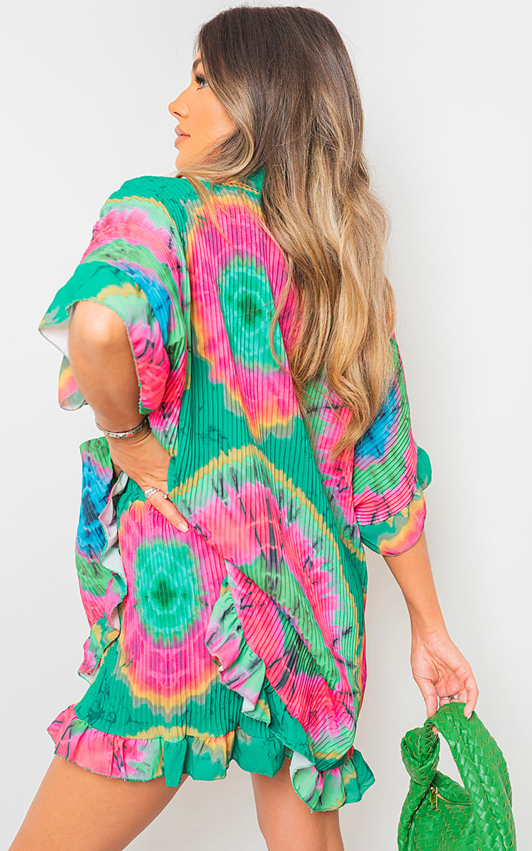 IZABELLA Tie-dye Pleated Patterened Shirt And Short Co-ord