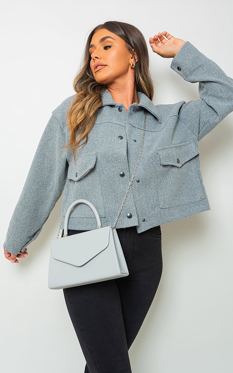 JADA Cropped Long Sleeve Collared Jacket with Pockets