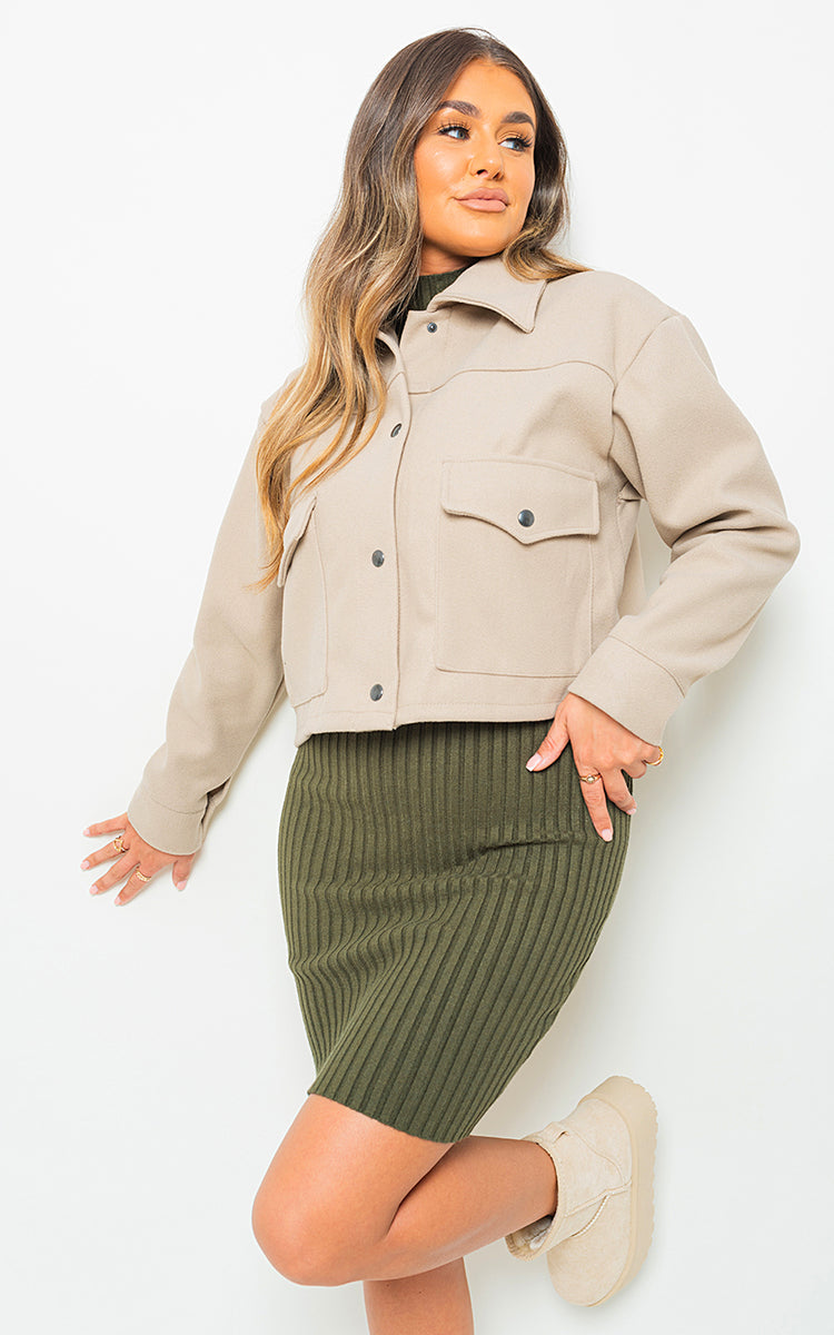 JADA Cropped Long Sleeve Collared Jacket with Pockets