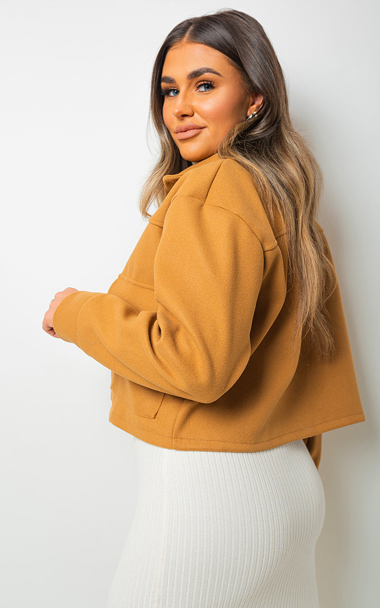 JADA Cropped Long Sleeve Collared Jacket with Pockets