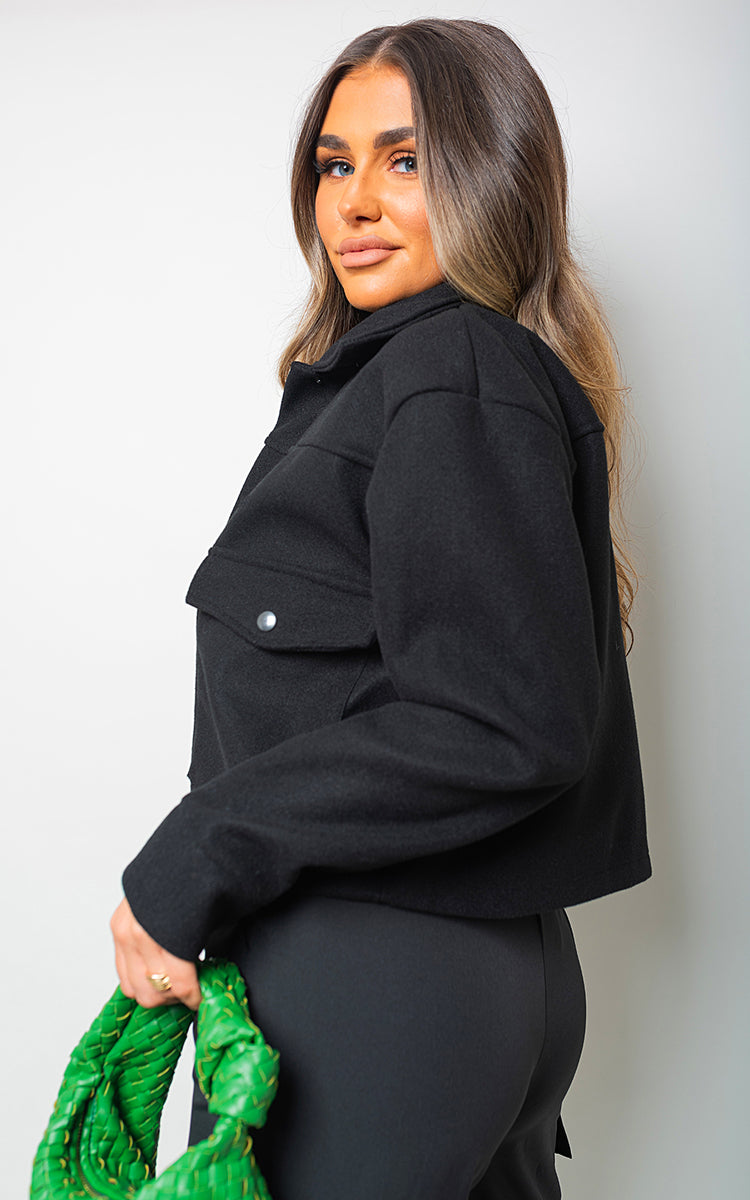 JADA Cropped Long Sleeve Collared Jacket with Pockets