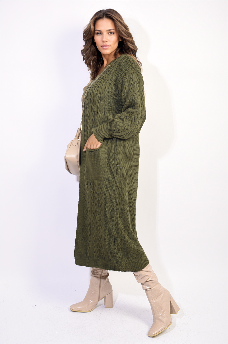 JADA Front Open Long Knitted Cardigan With Front Pockets