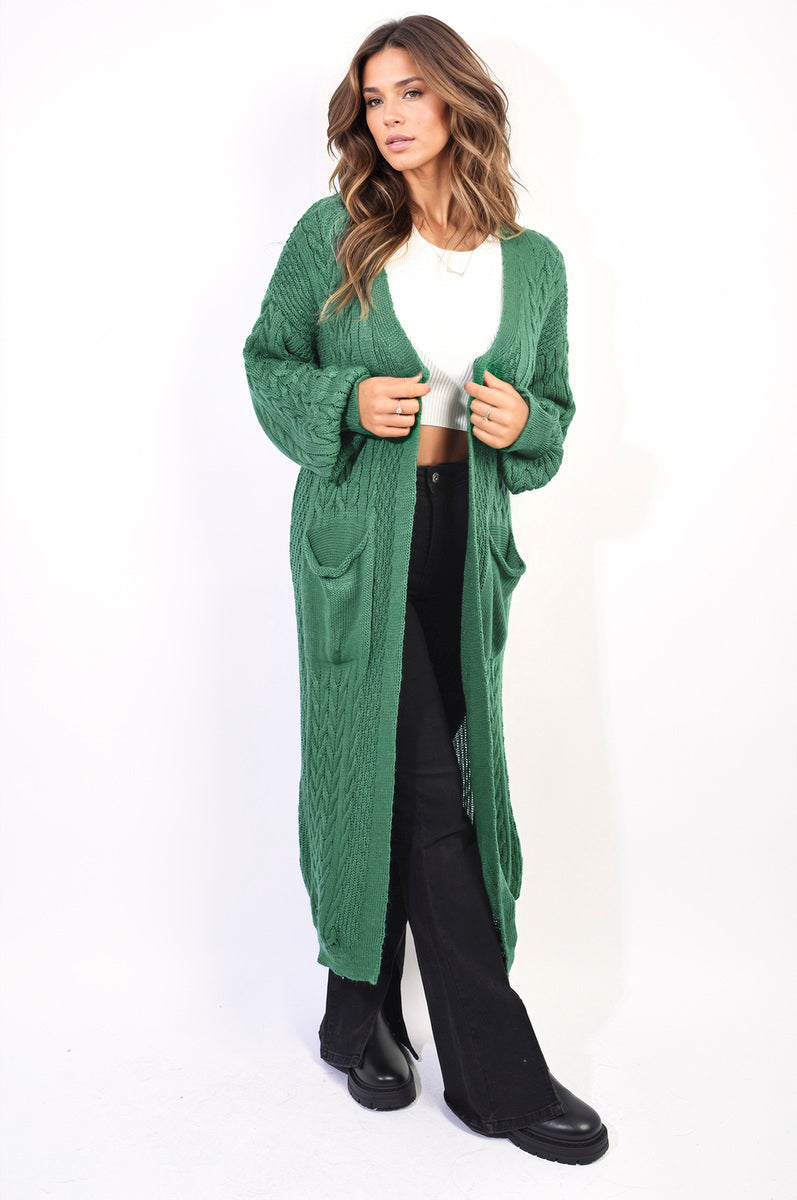 JADA Front Open Long Knitted Cardigan With Front Pockets