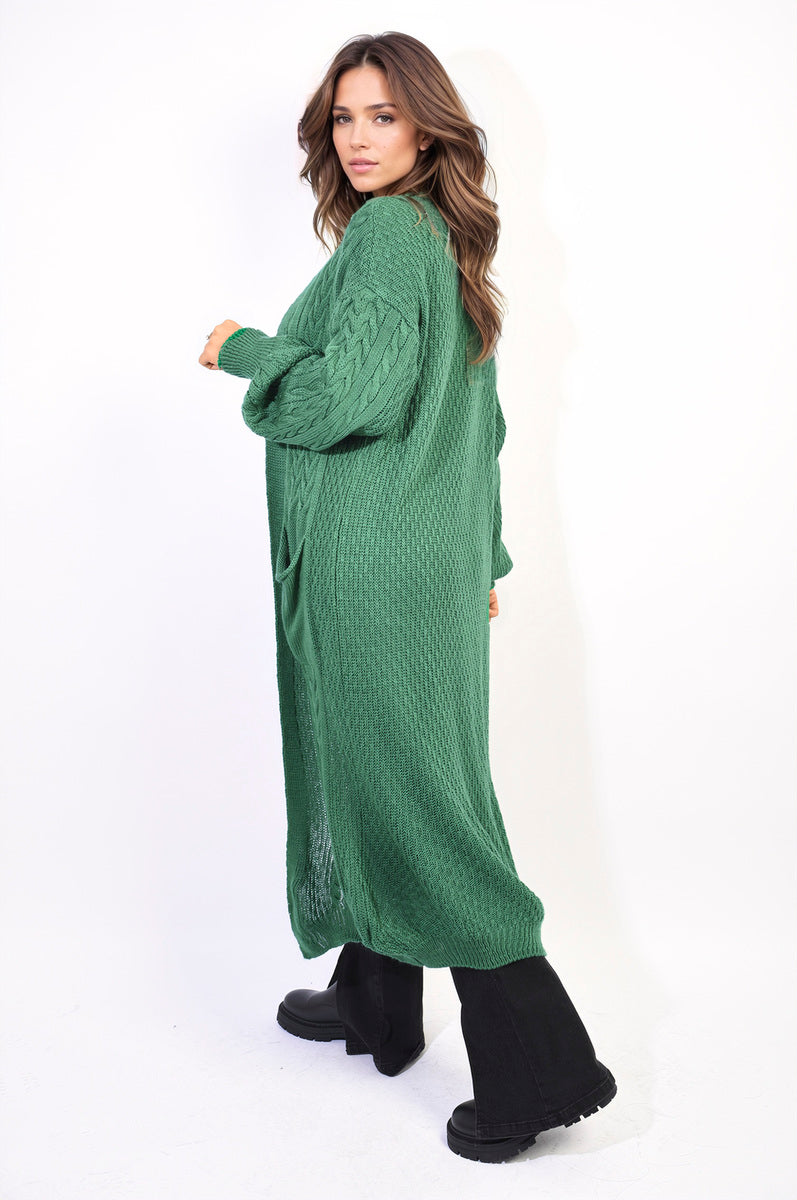 JADA Front Open Long Knitted Cardigan With Front Pockets