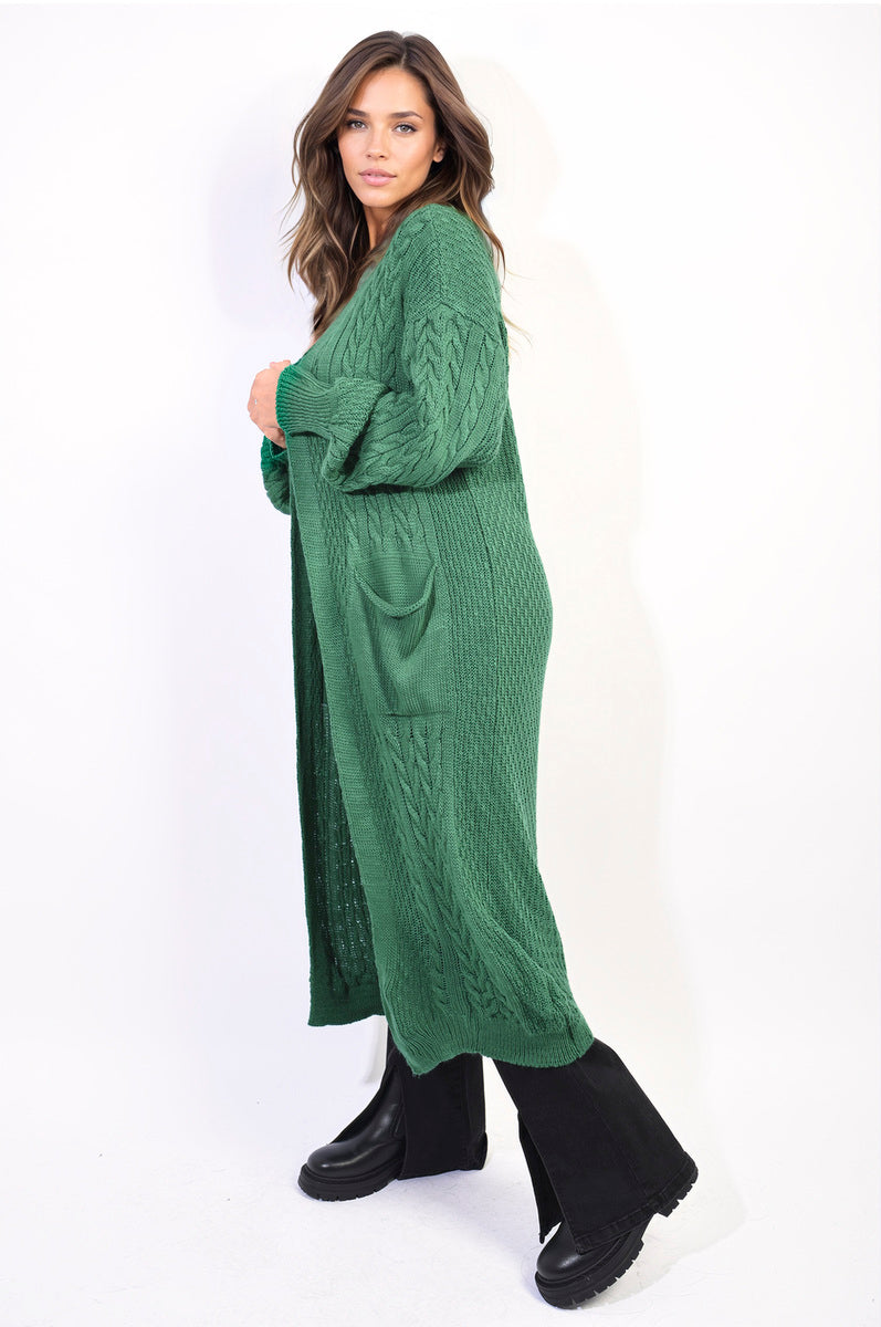 JADA Front Open Long Knitted Cardigan With Front Pockets