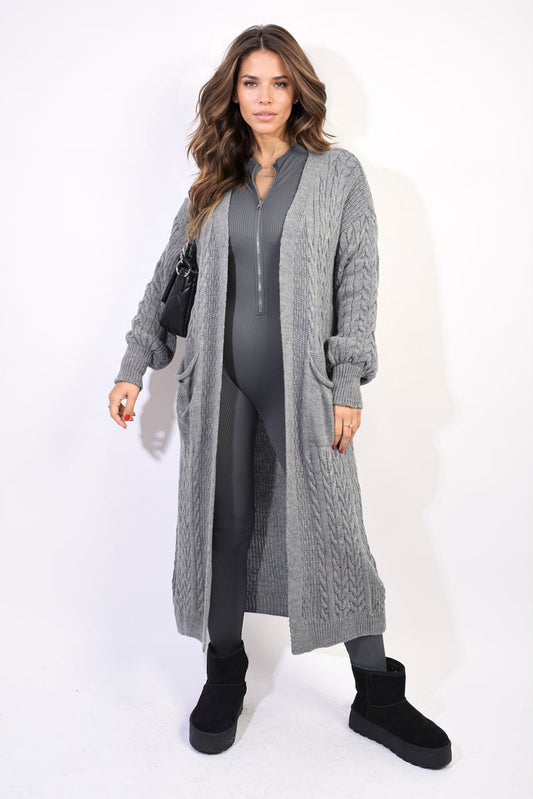 JADA Front Open Long Knitted Cardigan With Front Pockets