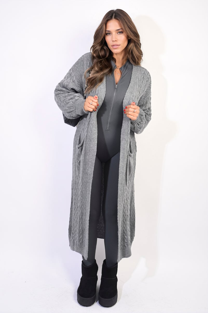 JADA Front Open Long Knitted Cardigan With Front Pockets