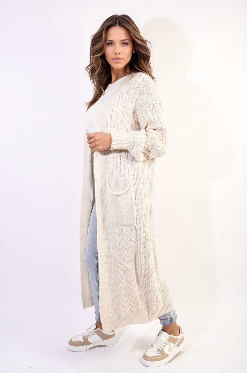 JADA Front Open Long Knitted Cardigan With Front Pockets