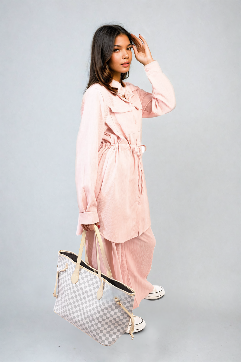 JANELLE Oversized Long Sleeve Belted Button Down Top and Trouser Co-ord Set