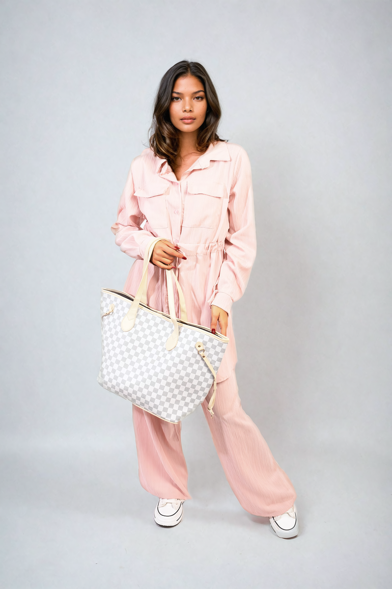 JANELLE Oversized Long Sleeve Belted Button Down Top and Trouser Co-ord Set