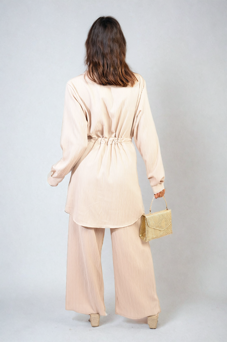 JANELLE Oversized Long Sleeve Belted Button Down Top and Trouser Co-ord Set