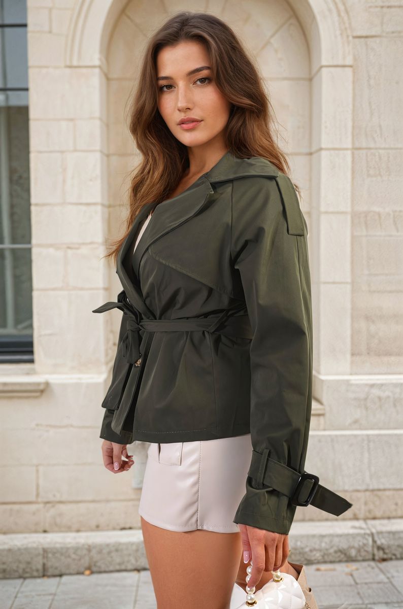 JANET Long Sleeve Button Up Lapel Neck Trench Jacket