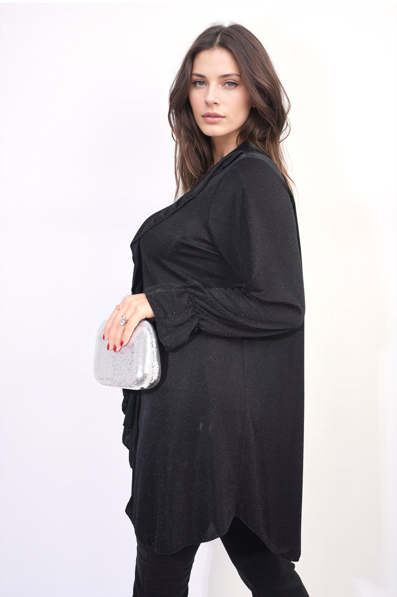 JASMINE Oversized Satin Ruffle Shirt Dress