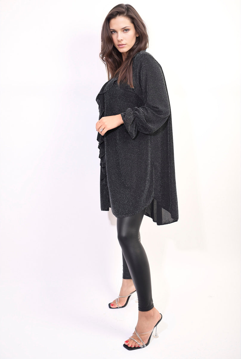 JASMINE Oversized Satin Ruffle Shirt Dress