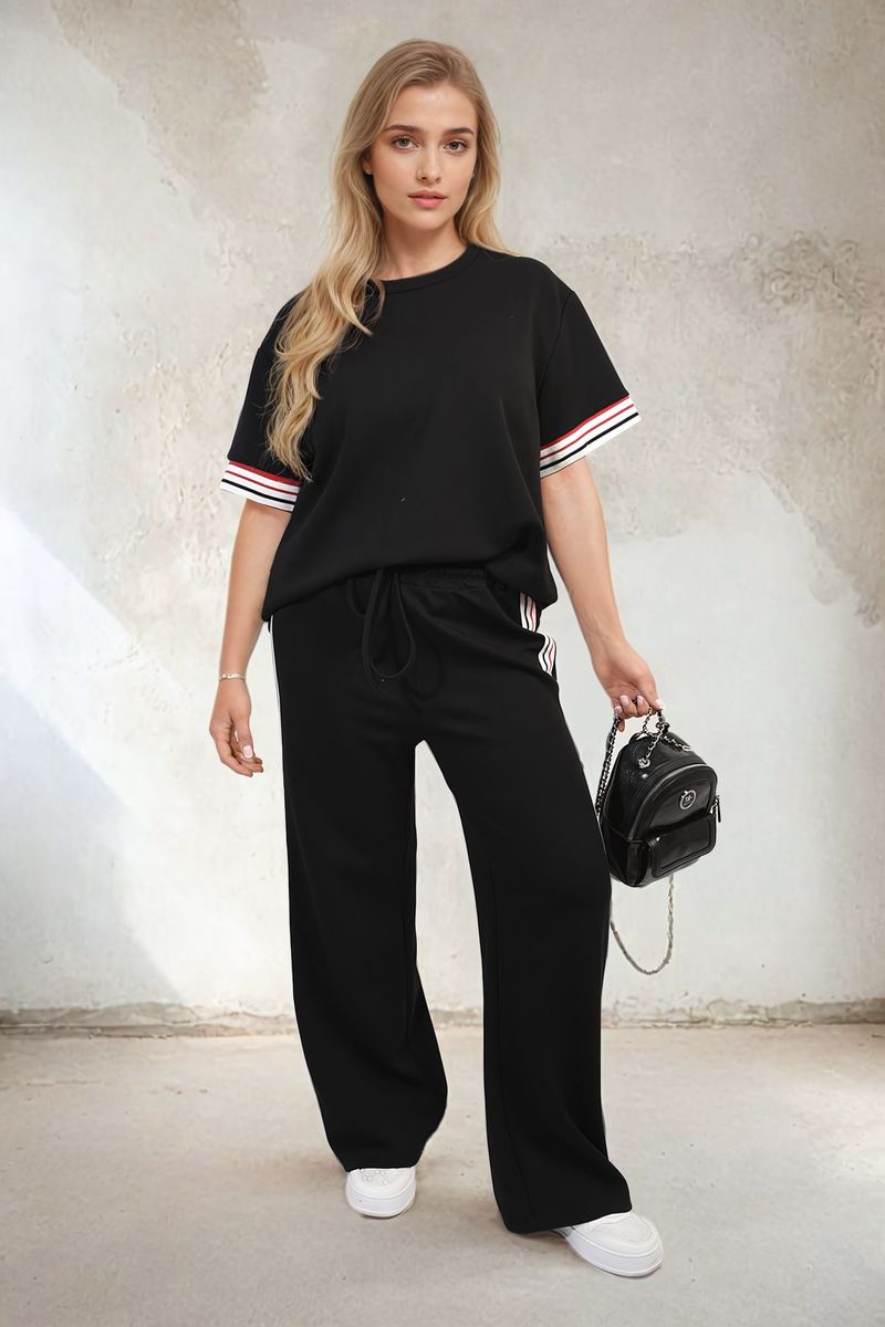 JENNIFER Contrast Stripe Top and Wide Leg Trouser Co-ord Set