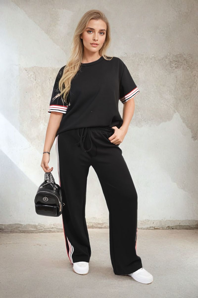 JENNIFER Contrast Stripe Top and Wide Leg Trouser Co-ord Set