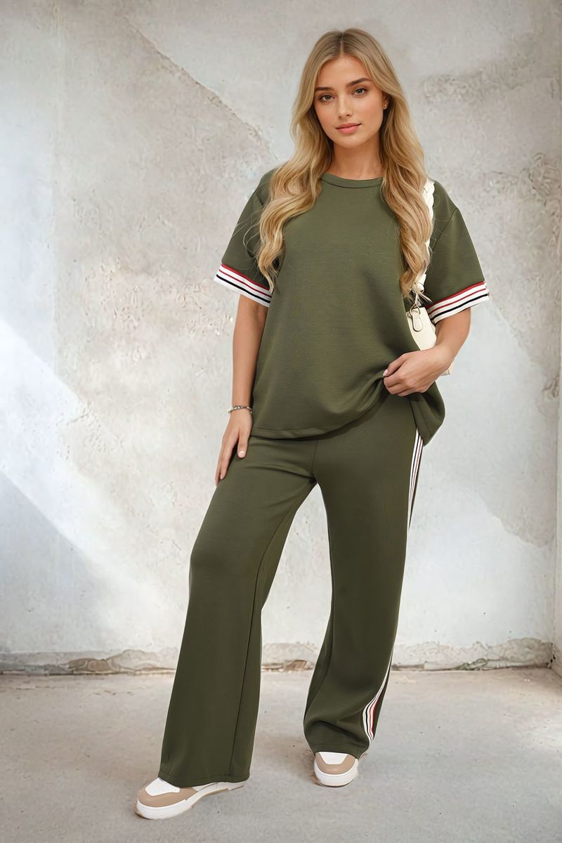 JENNIFER Contrast Stripe Top and Wide Leg Trouser Co-ord Set