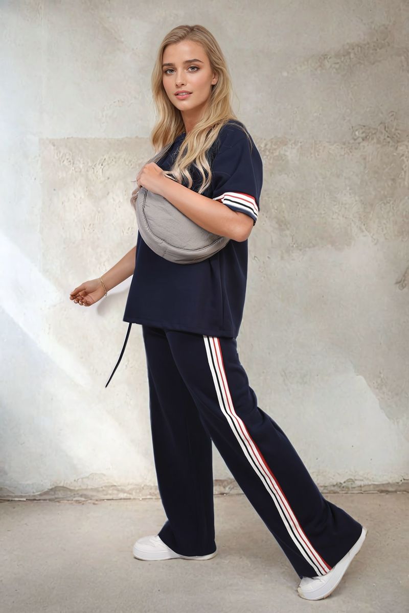 JENNIFER Contrast Stripe Top and Wide Leg Trouser Co-ord Set