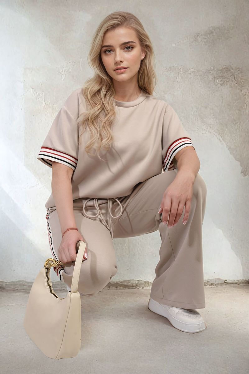 JENNIFER Contrast Stripe Top and Wide Leg Trouser Co-ord Set