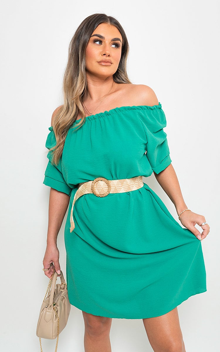 JESSICA Off Shoulder Belted Mini Dress