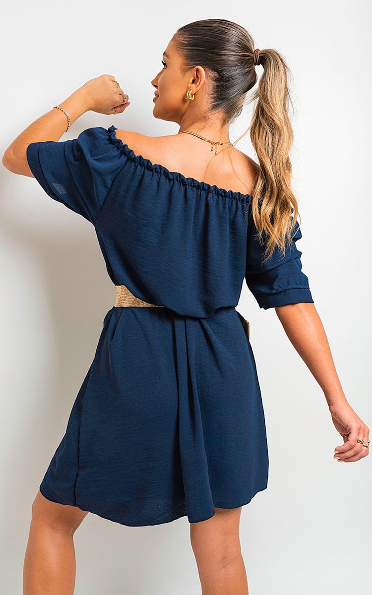 JESSICA Off Shoulder Belted Mini Dress