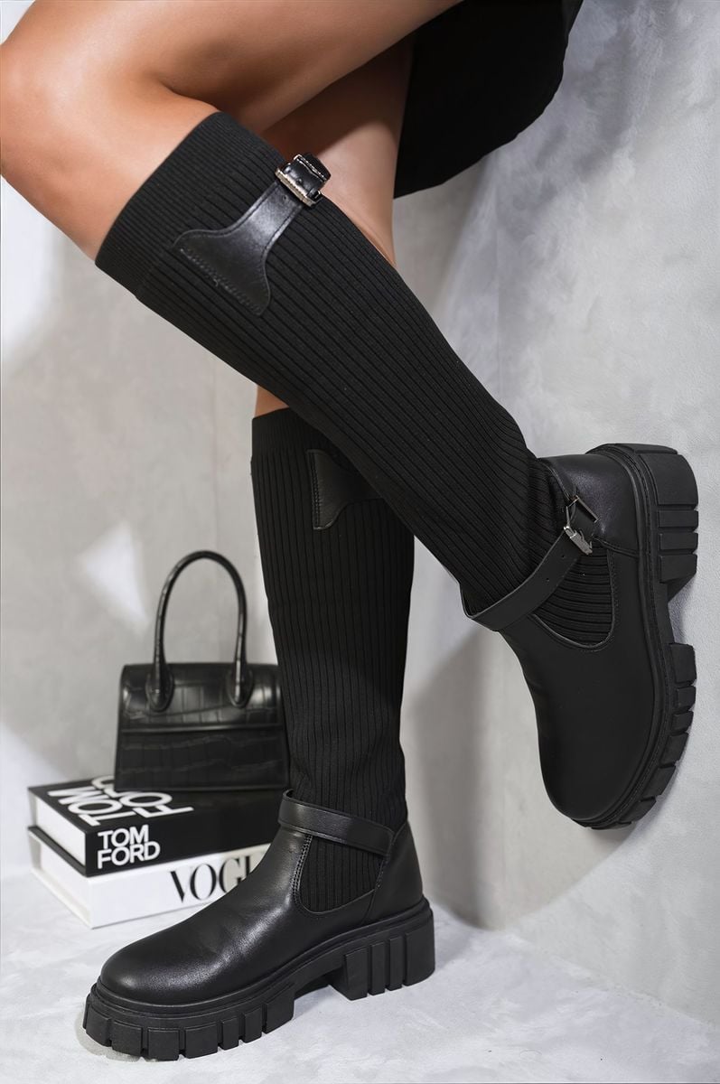 JESSICA Stretch Knee High Chunky Sock Boots