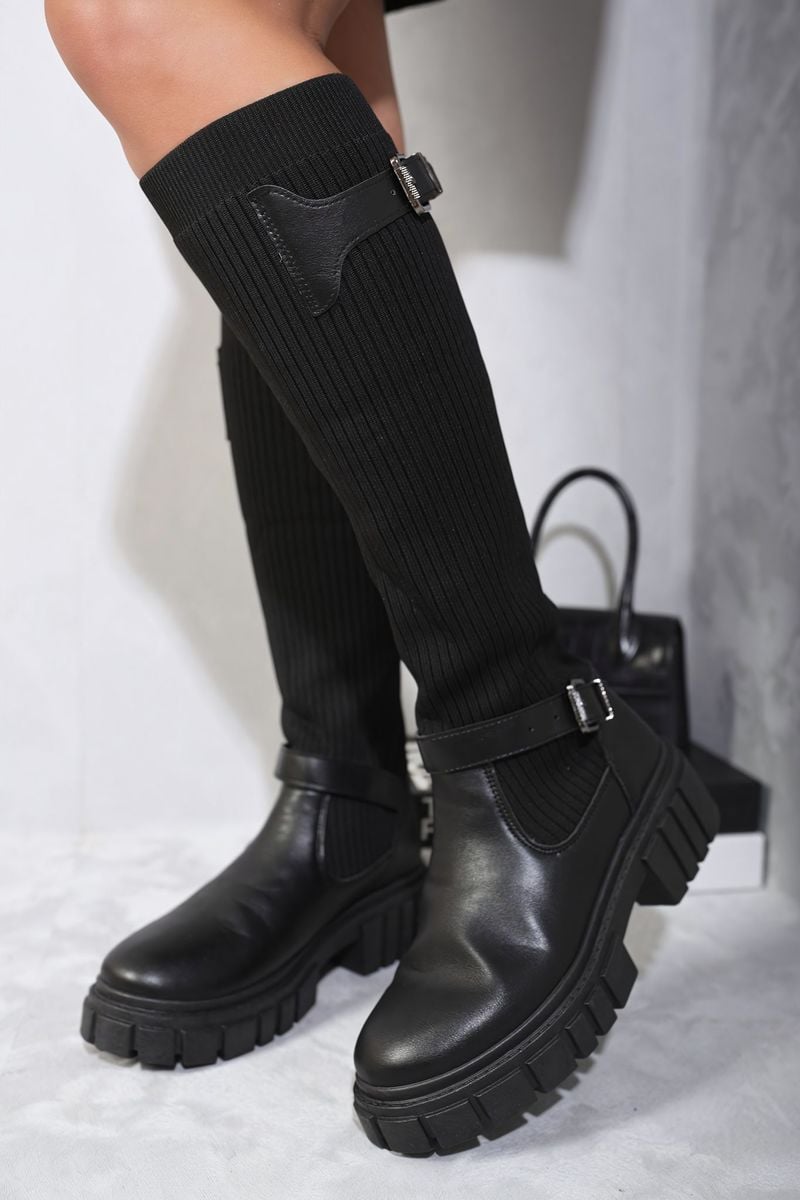 JESSICA Stretch Knee High Chunky Sock Boots