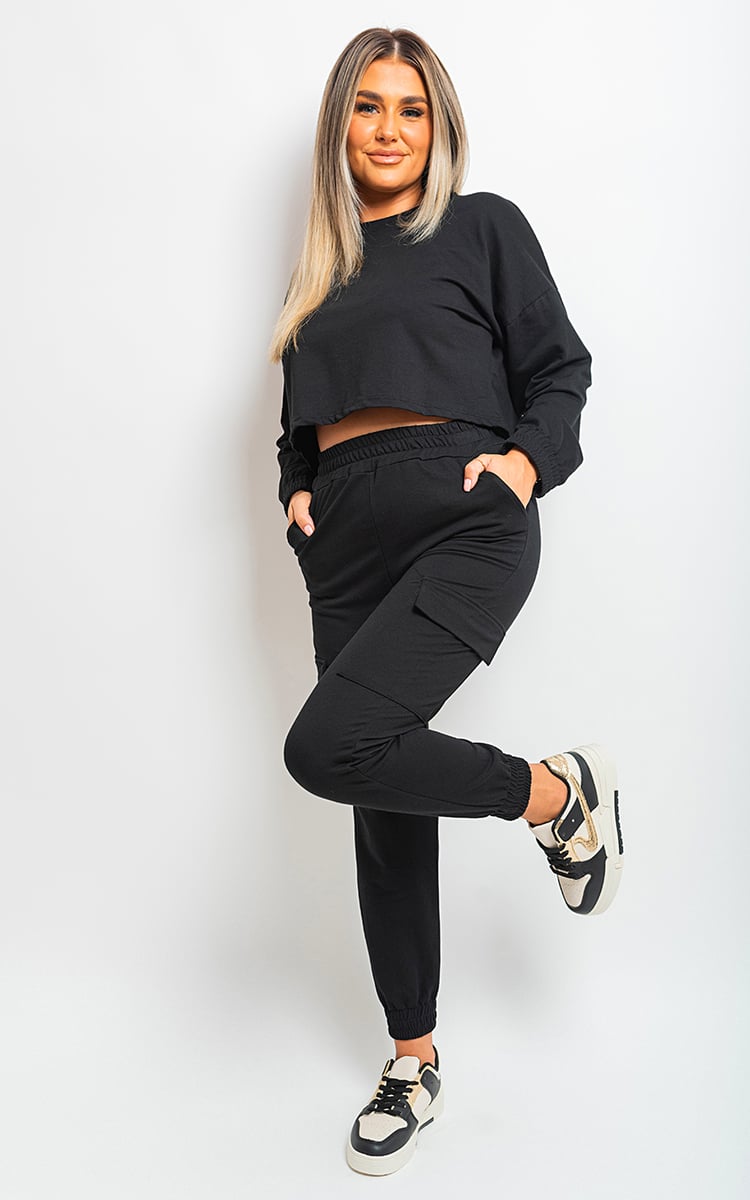 JESSIE Cropped Long Sleeve Top And Cargo Joggers Co-ordinates