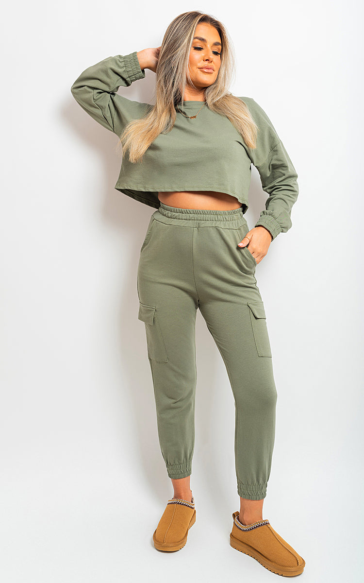 JESSIE Cropped Long Sleeve Top And Cargo Joggers Co-ordinates