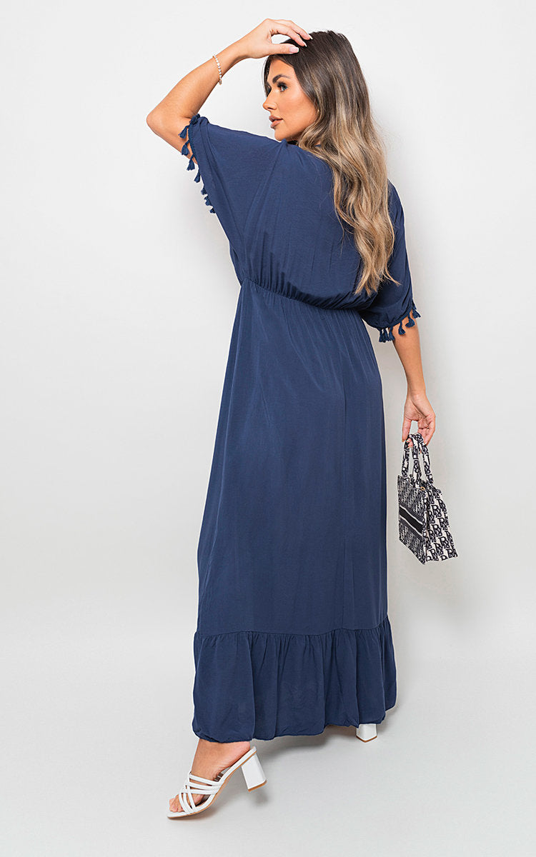 JOANNA V-Neck Rope Tassel Detail Maxi Dress