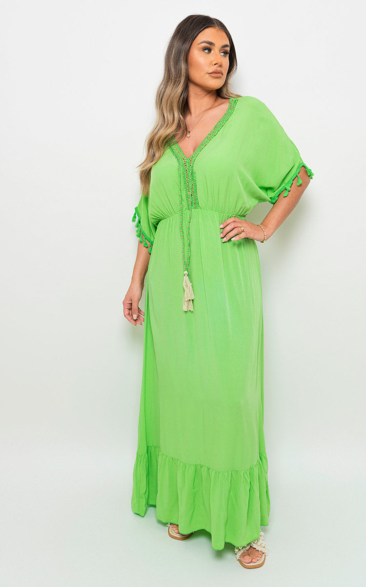 JOANNA V-Neck Rope Tassel Detail Maxi Dress