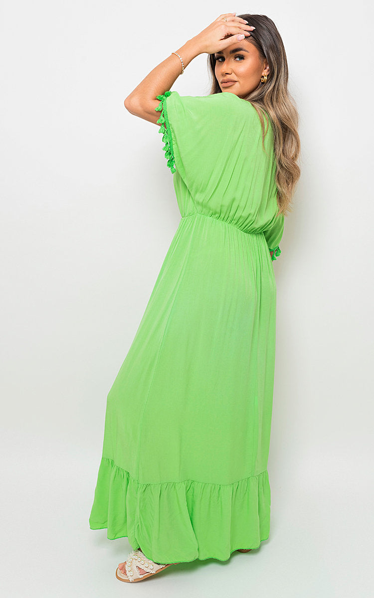 JOANNA V-Neck Rope Tassel Detail Maxi Dress